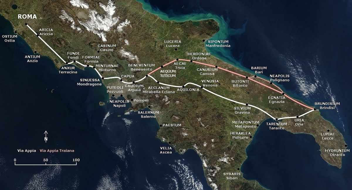 Map of the Via Appia and Via Traiana