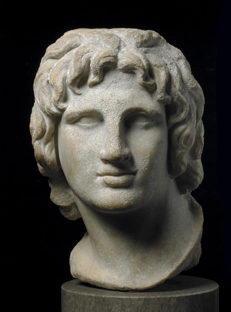 Marble bust of Alexander the Great with windswept hair