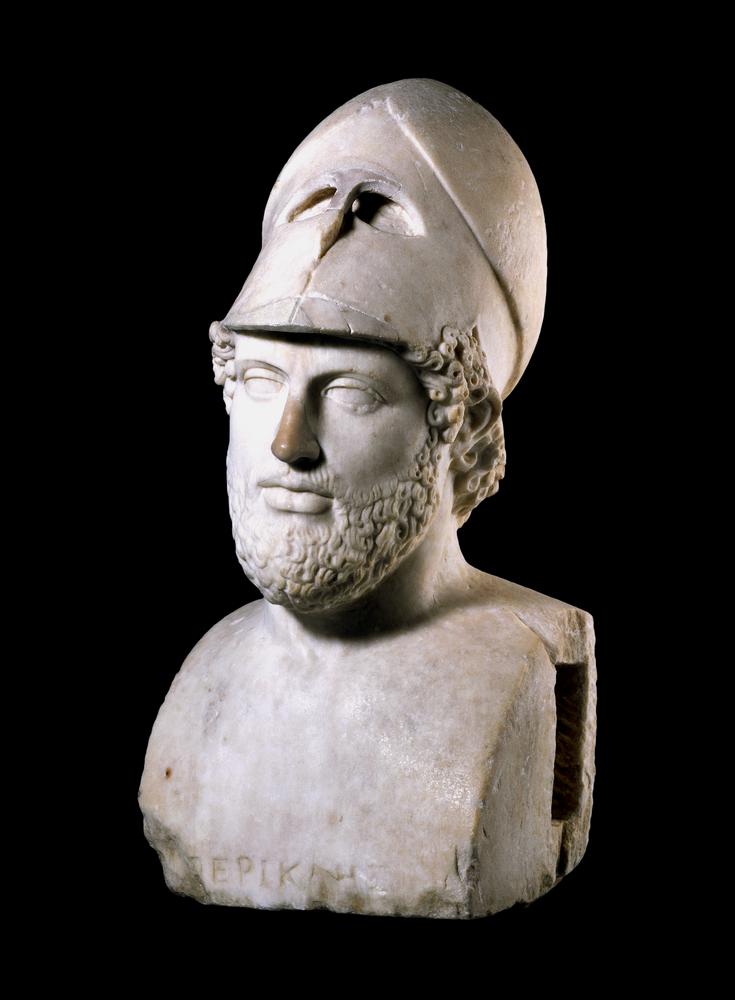 Pericles wearing a Corinthian helmet, Roman marble copy of Greek original
