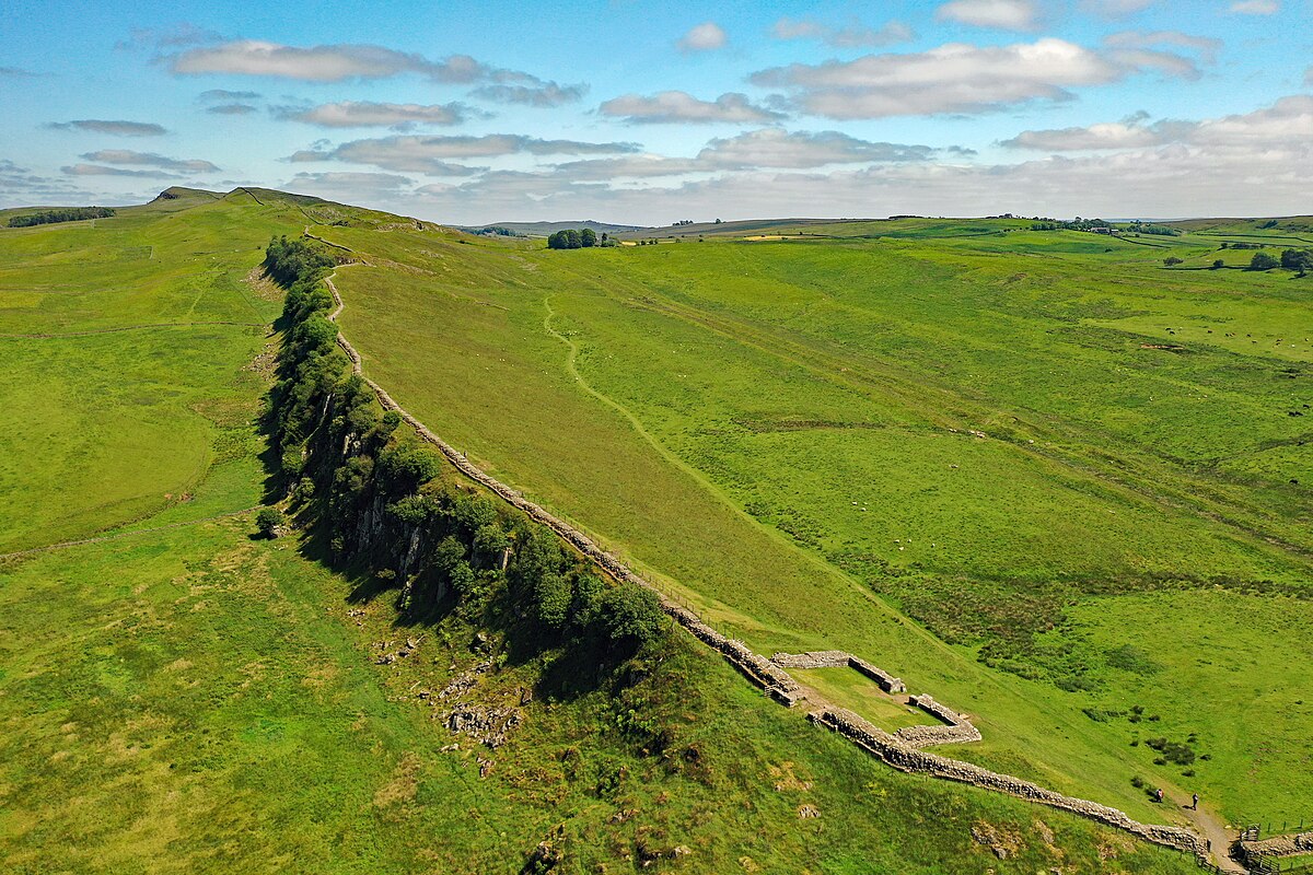Aerial view of Hadrian's Wall and Milecastle 42
