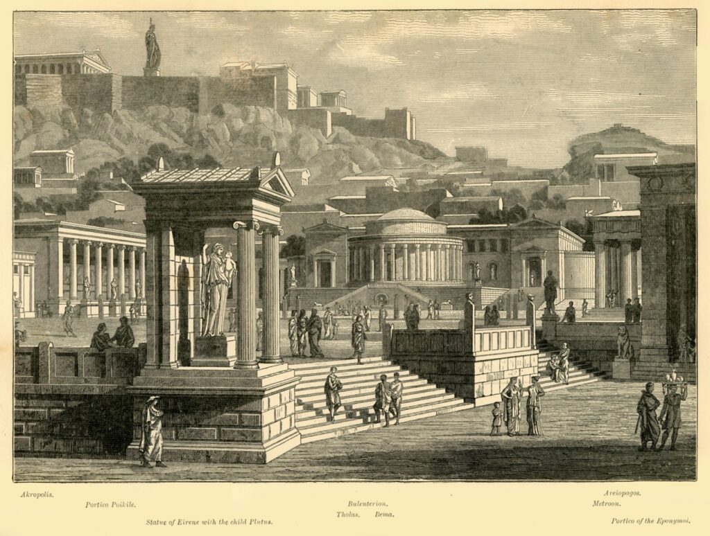 Painting of a reconstruction of the Athenian Agora