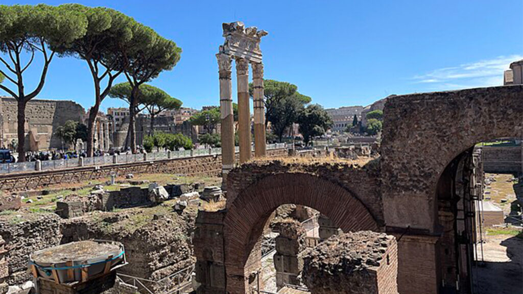 Three standing Corinthian columns of Caesar’s Temple of Venus Genetrix