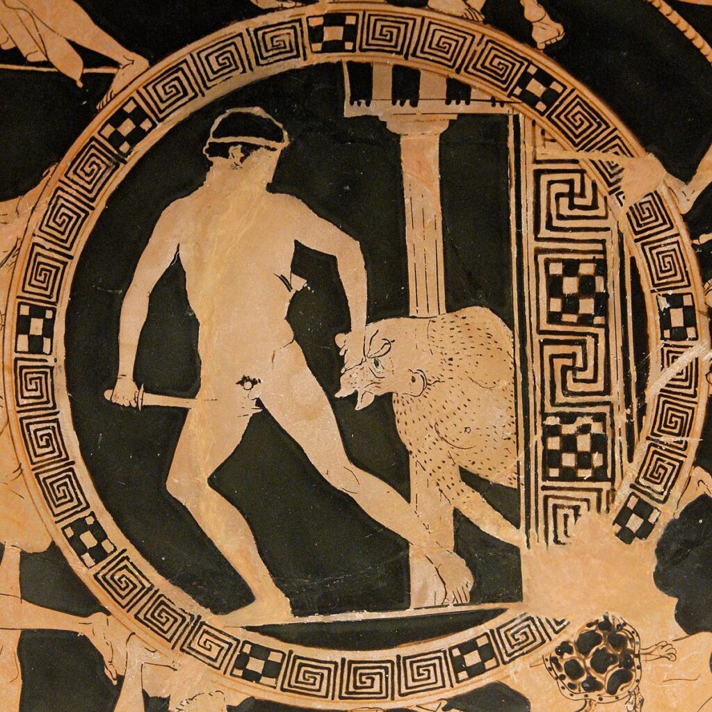 Hero's Journey in Ancient Myths shown by Theseus confronting the Minotaur.License: CC BY 2.5 (Marie-Lan Nguyen/BM).