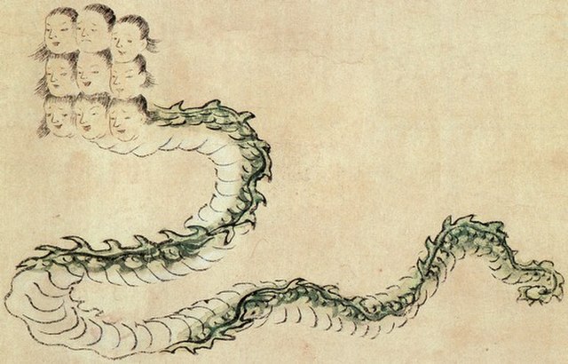 Xiangliu, nine-headed serpent, from a Ming-era compilation.