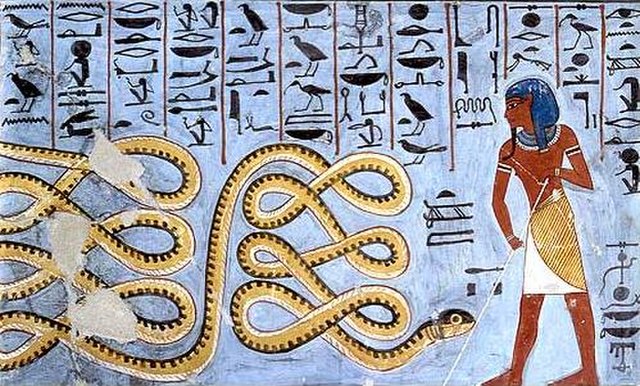 Apep the serpent carved on an Egyptian temple wall