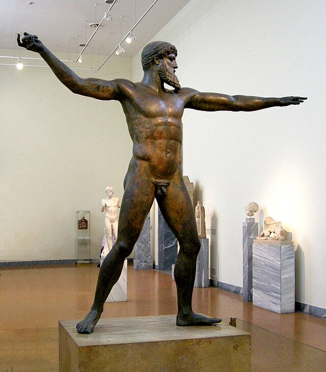 Bronze god raising a thunderbolt or trident, known as the Artemision Zeus or Poseidon