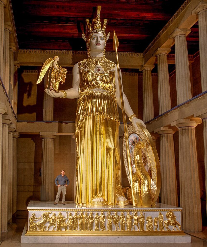 Gilded and painted replica of Athena Parthenos in the Nashville Parthenon.