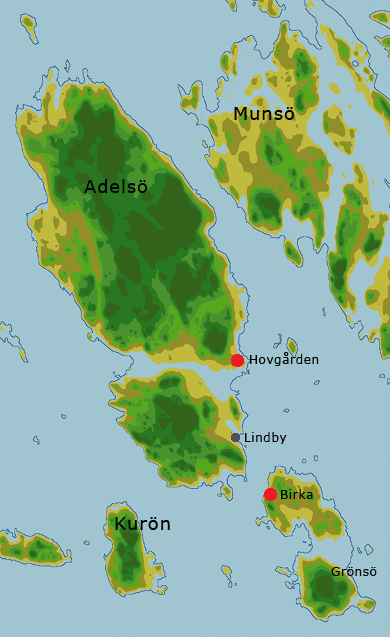 Topographic map of Birka–Hovgården during the Viking Age, showing the market, cemeteries, and surrounding terrain.