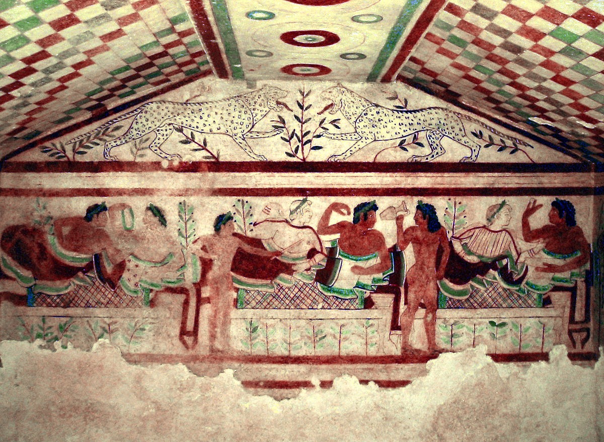 Wall painting from an Etruscan tomb showing banquet.