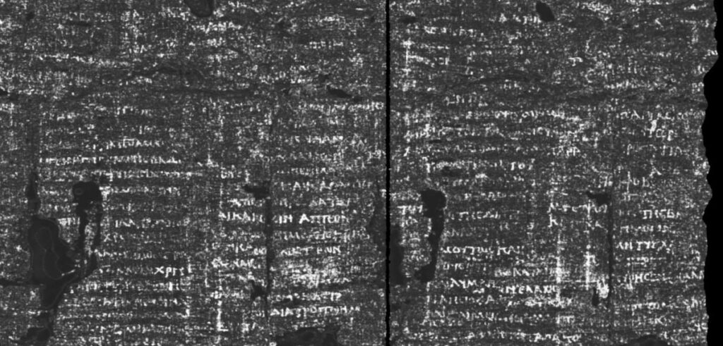 Virtually unwrapped view of PHerc. 172 showing columns of Greek text
