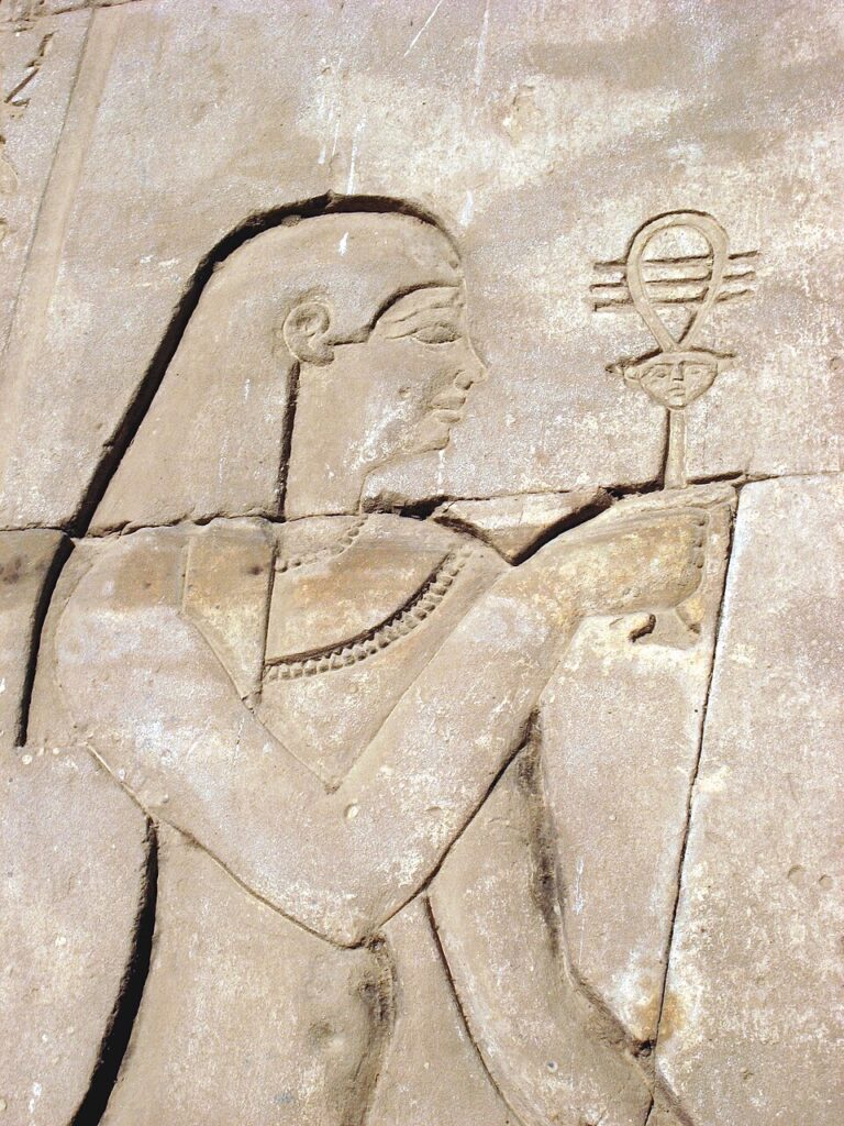 Temple relief of Hathor holding a sistrum
