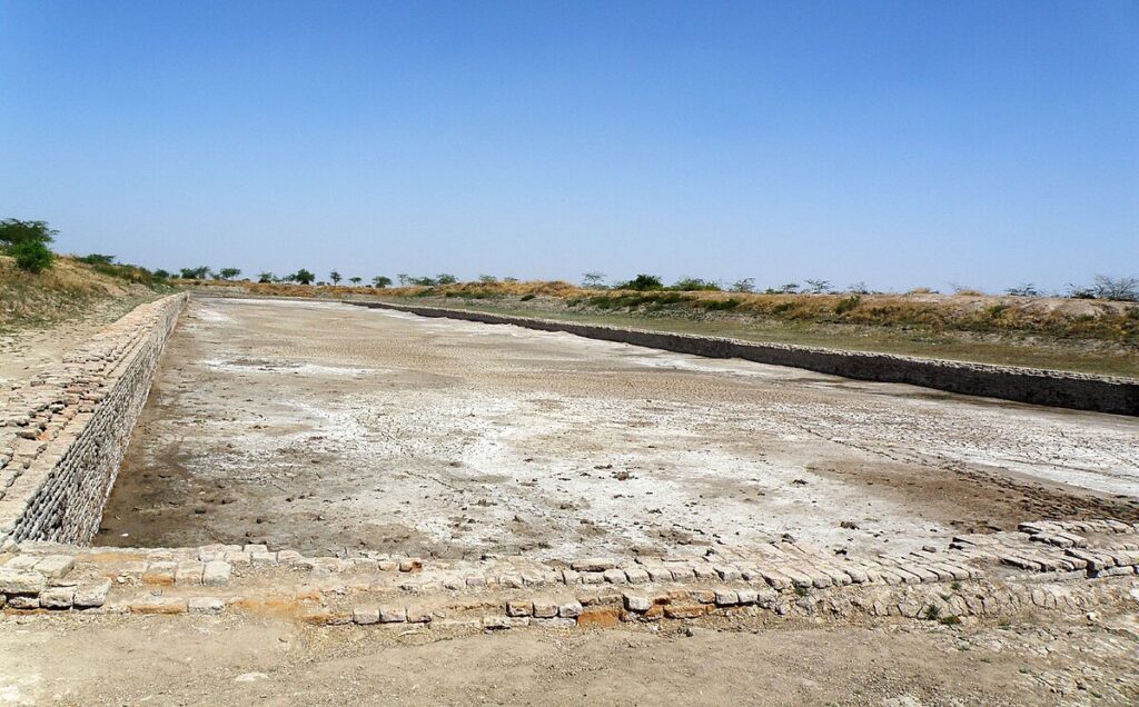 Ancient Infrastructure at Lothal with brick-lined dock basin and channel