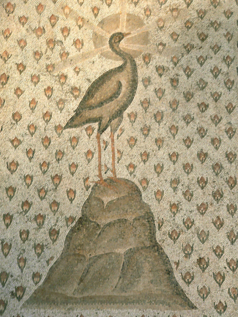 Roman mosaic detail of a phoenix among roses from Daphne near Antioch.