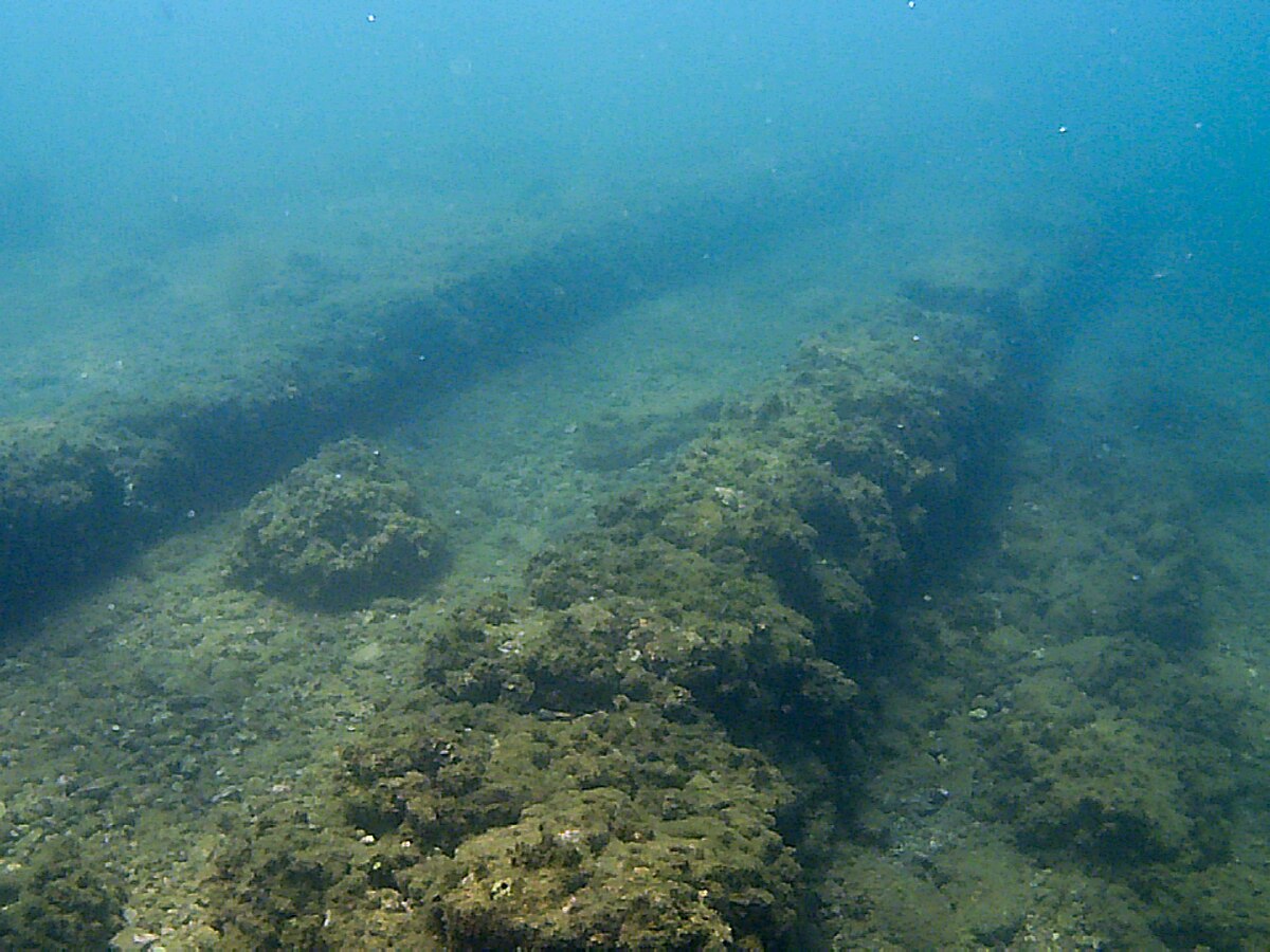 Ruins of Roman harbour works at Portus Julius by the Bay of Naples.