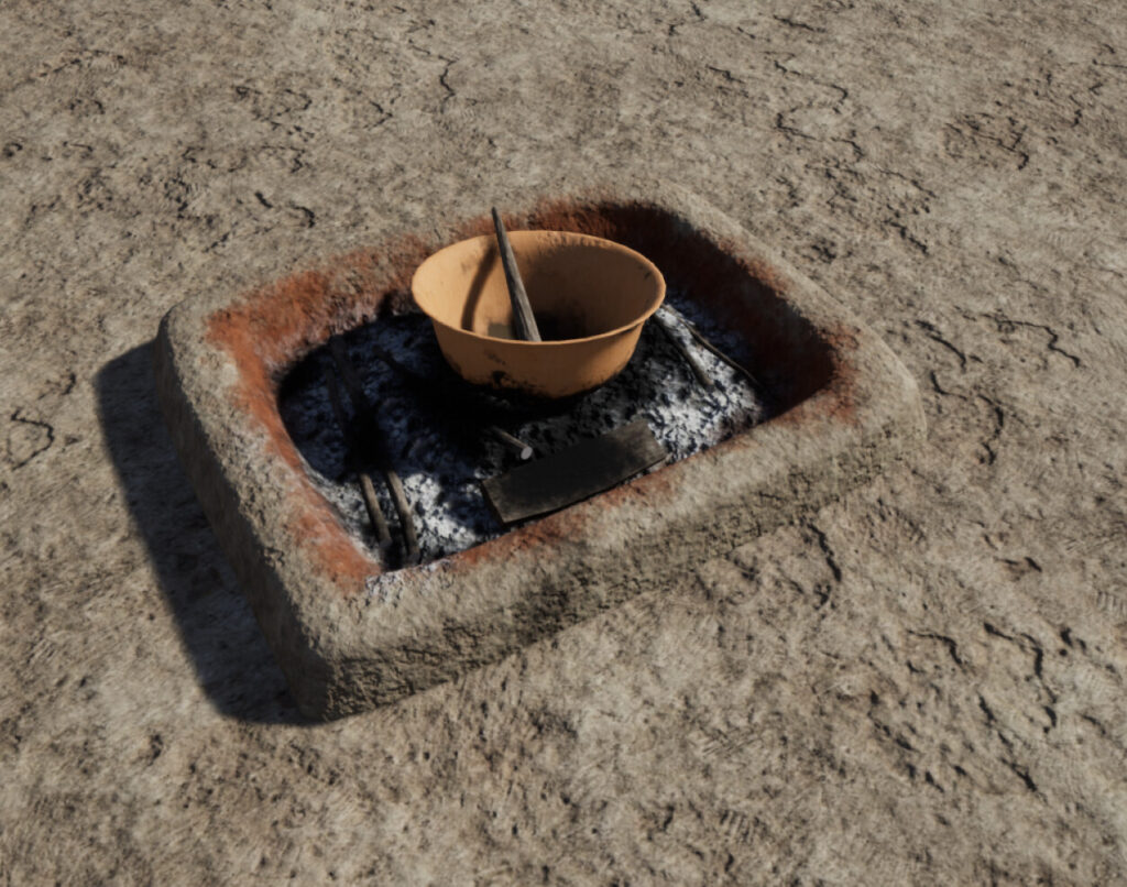 Reconstruction of an ancient Greek-style hearth used in ritual