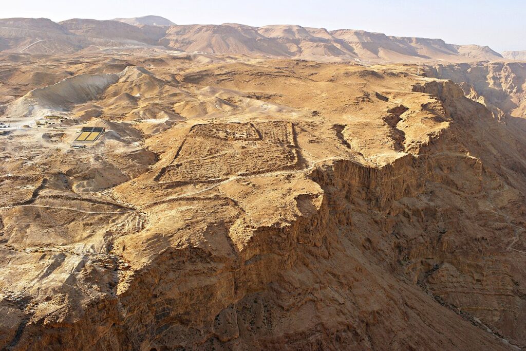 Desert floor with the rectangular outline of a Roman camp