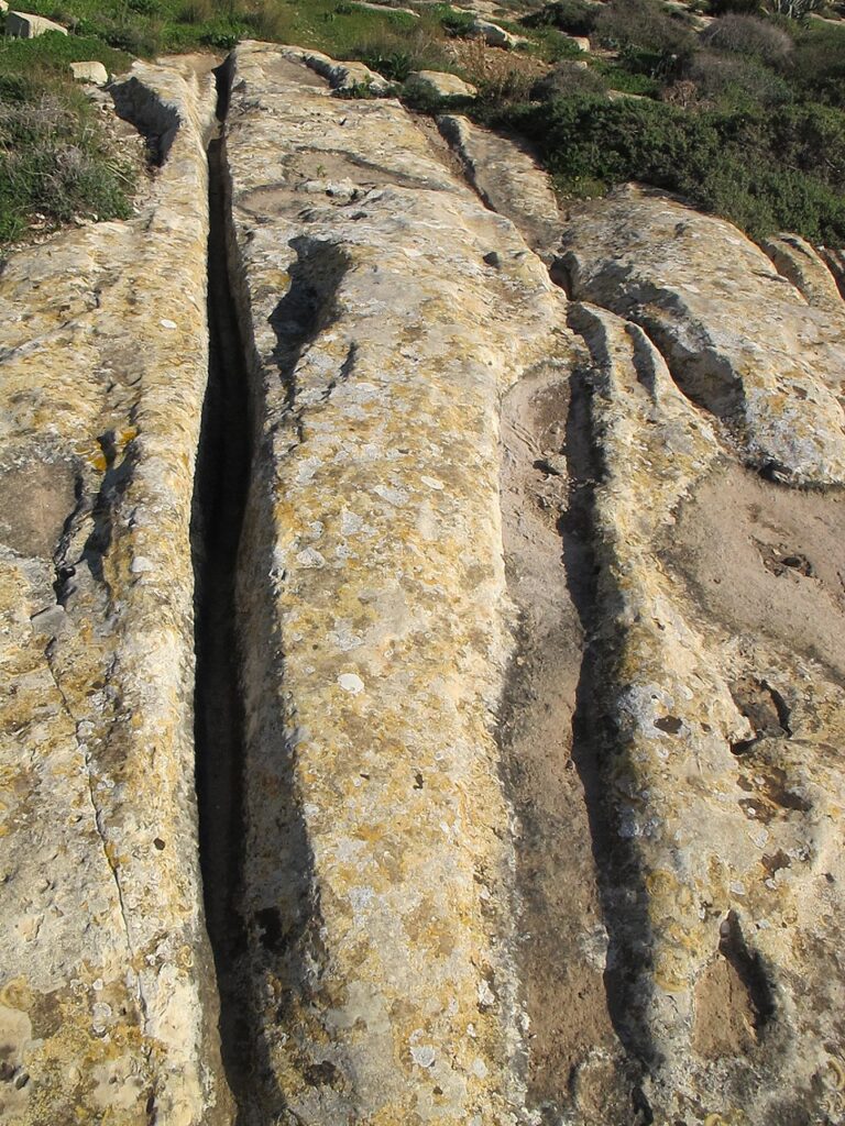 Twin grooves on the Ta’ Ċenċ plateau near the cliff edge