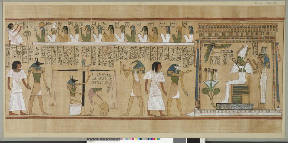Egyptian Book of the Dead scene of the weighing of the heart before Osiris