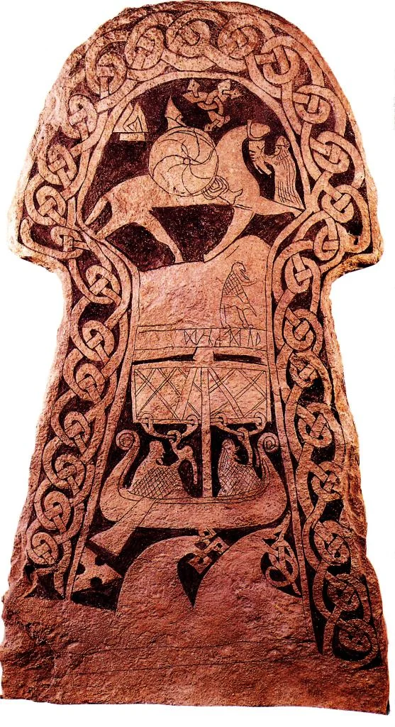 Runestone carving often interpreted as a Valkyrie figure.